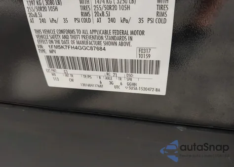 2016 Ford Explorer Limited z USA, uszkodzony, nr VIN 1FM5K7FH4GGC87684